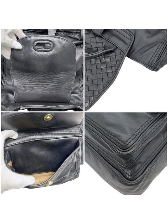 Bottega Veneta Backpack Black Intrecciato Leather